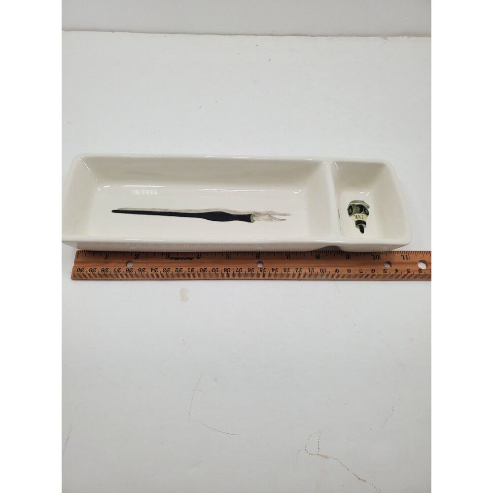 Rae Dunn By Magenta WRITE Pen Holder 2 Compartment Tray White Ivory Artisan - Picture 3 of 5